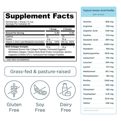 Collagen Powder Protein with Probiotics, Unflavored Multi Collagen Protein with Vitamin C, 45 Servings, Hydrolyzed Collagen Peptides Supports Skin and Nails, Gut Health, 16oz